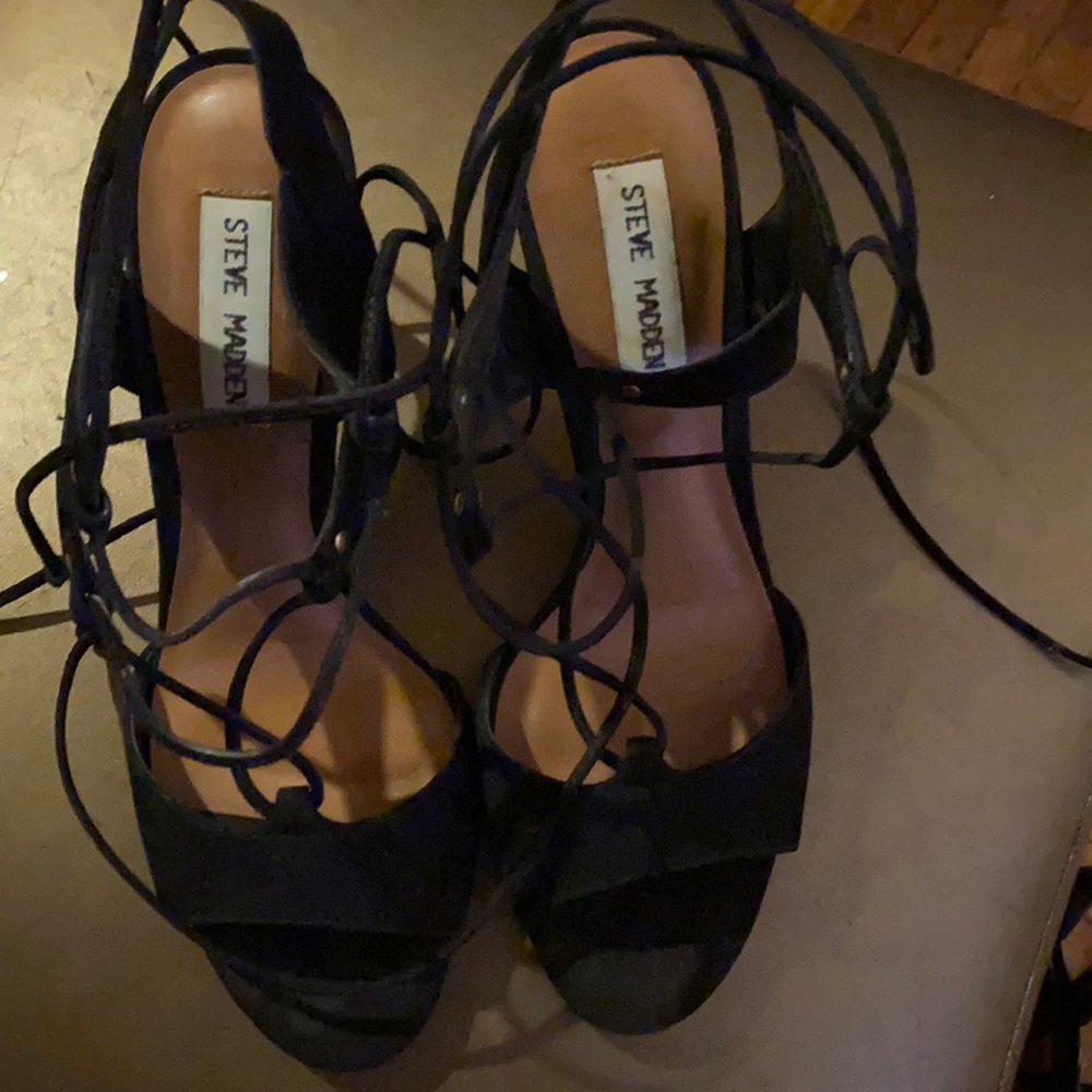 Suede black strappy heels